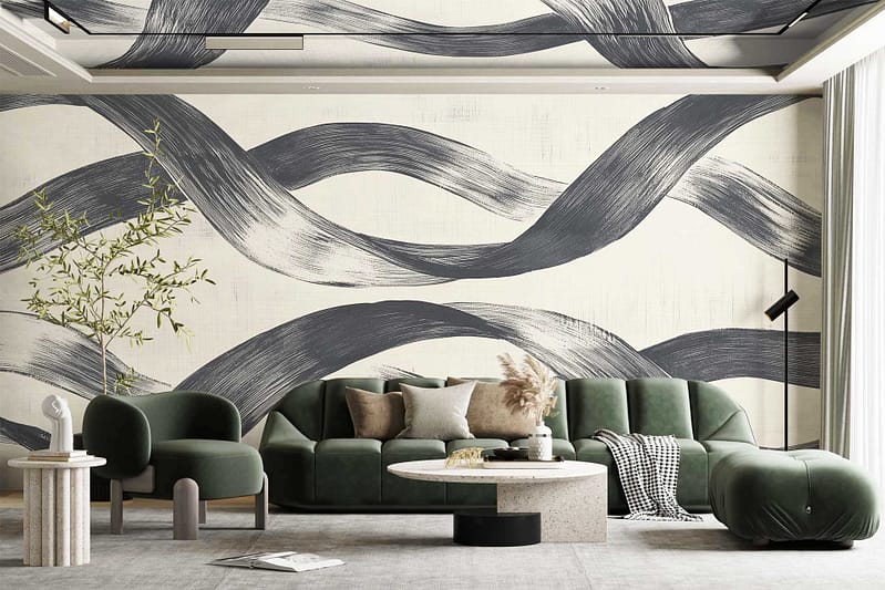Swirling dark gray design, captivating backdrop, abstract wall art, timeless elegance.