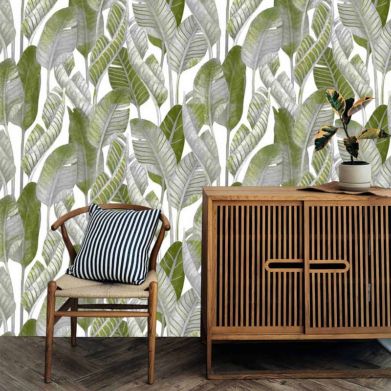 The wallpaper features an intricate pattern of tropical leaves in shades of green and grey, adding to the wild times aesthetic.
