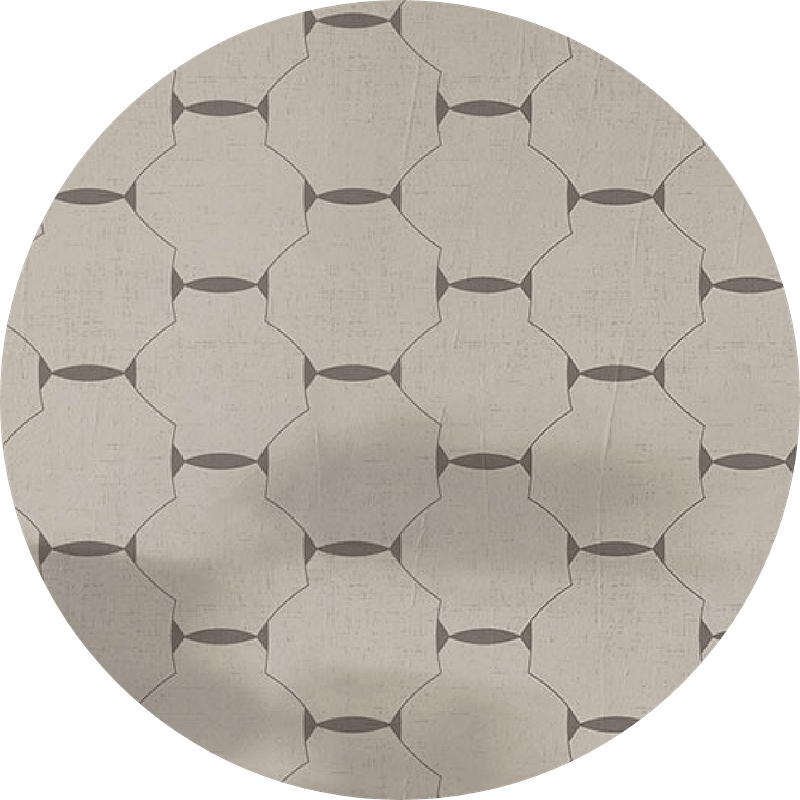 Close-up of a repetitive geometric pattern featuring interlocking octagons with small gaps creating a visually engaging and symmetrical design on a light background. The elements include intricate octagonal shapes forming interconnected, tessellated patterns. The color palette is minimalist, showcasing soft grays and whites that highlight the sharp edges and clean lines, reminiscent of Co's signature style in wallpaper design.