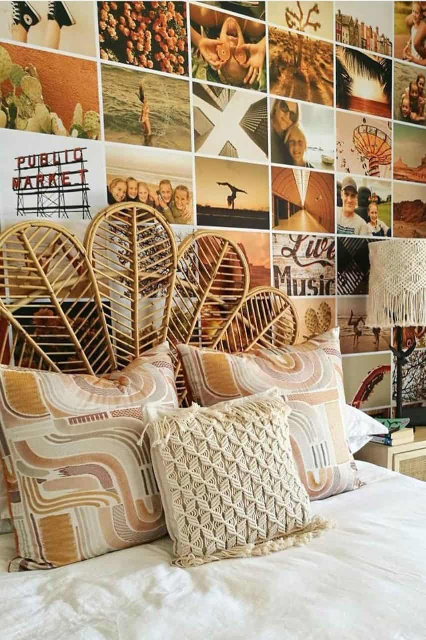 The wallpaper showcases a vibrant array of nature-inspired photographs in a portfolio style. Dominant colors include greens, blues, and earthy tones, representing landscapes, foliage, and water elements.