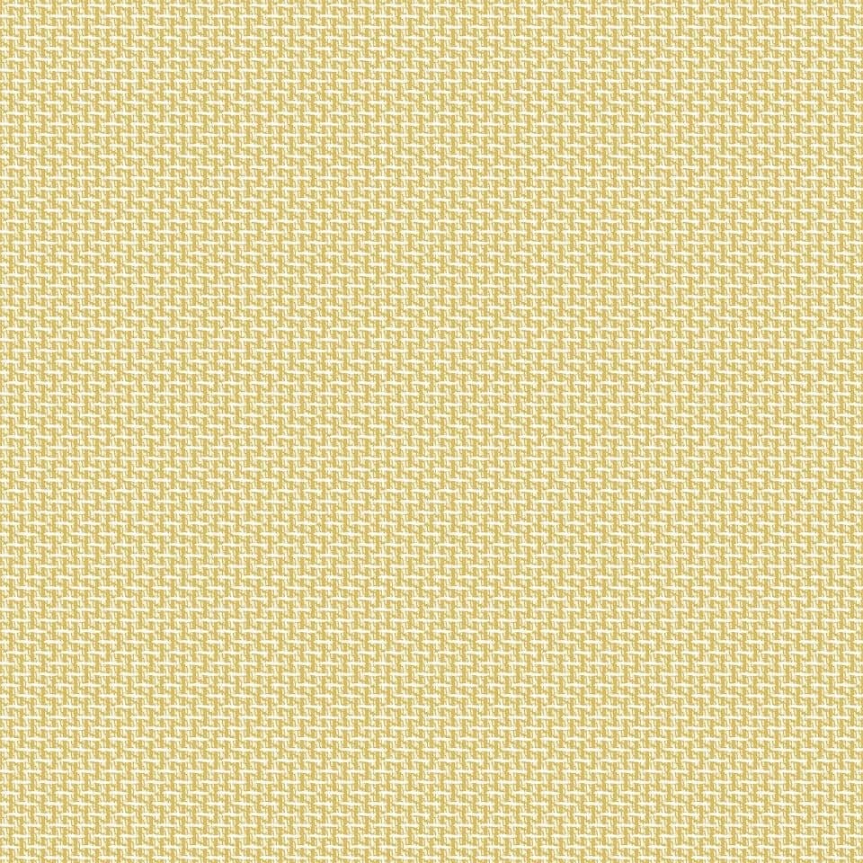 Yellow and white geometric wallpaper with a woven texture, featuring small interlocking shapes in a seamless repeating pattern.