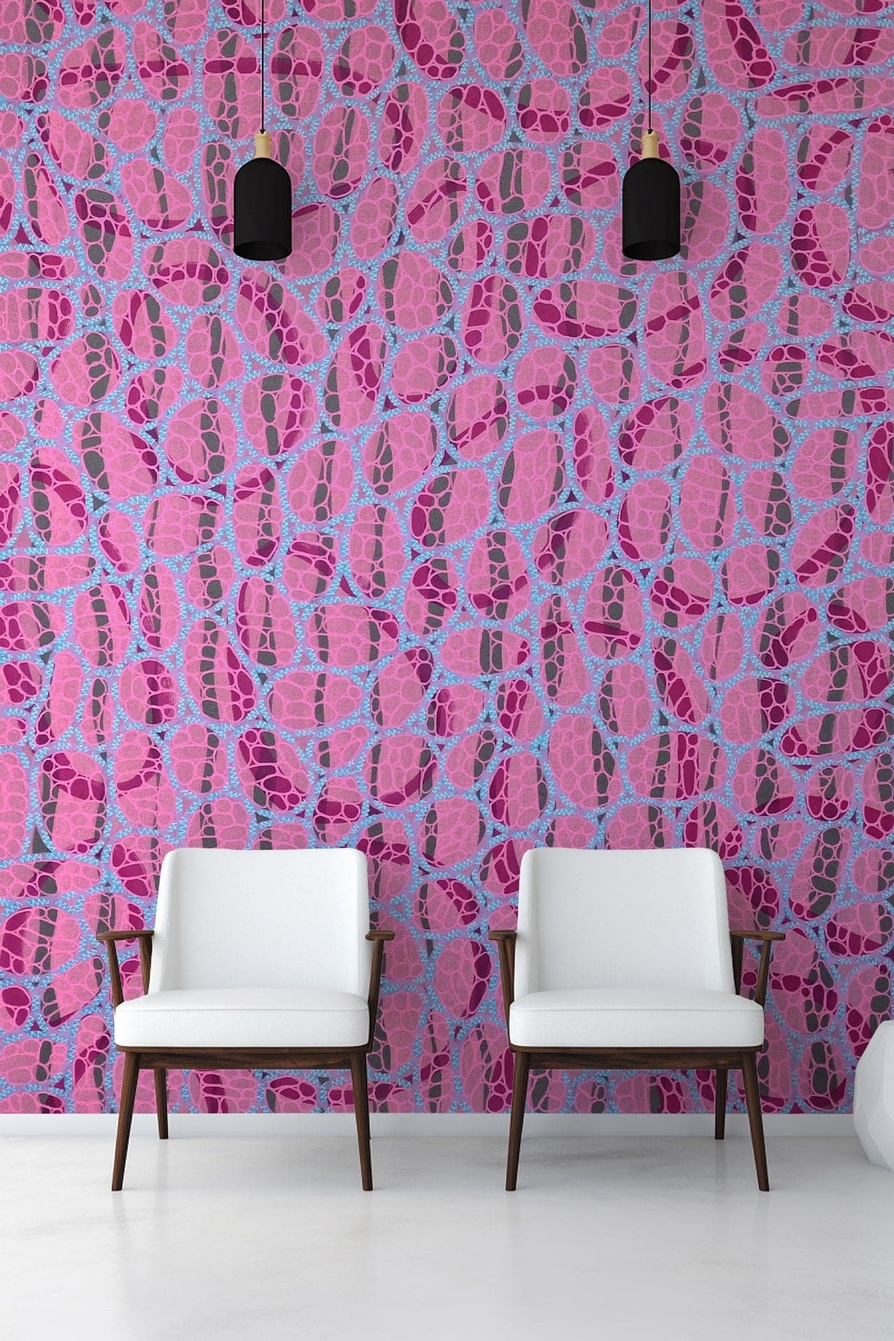 Abstract pattern wallpaper featuring pink, purple, and light blue shapes.