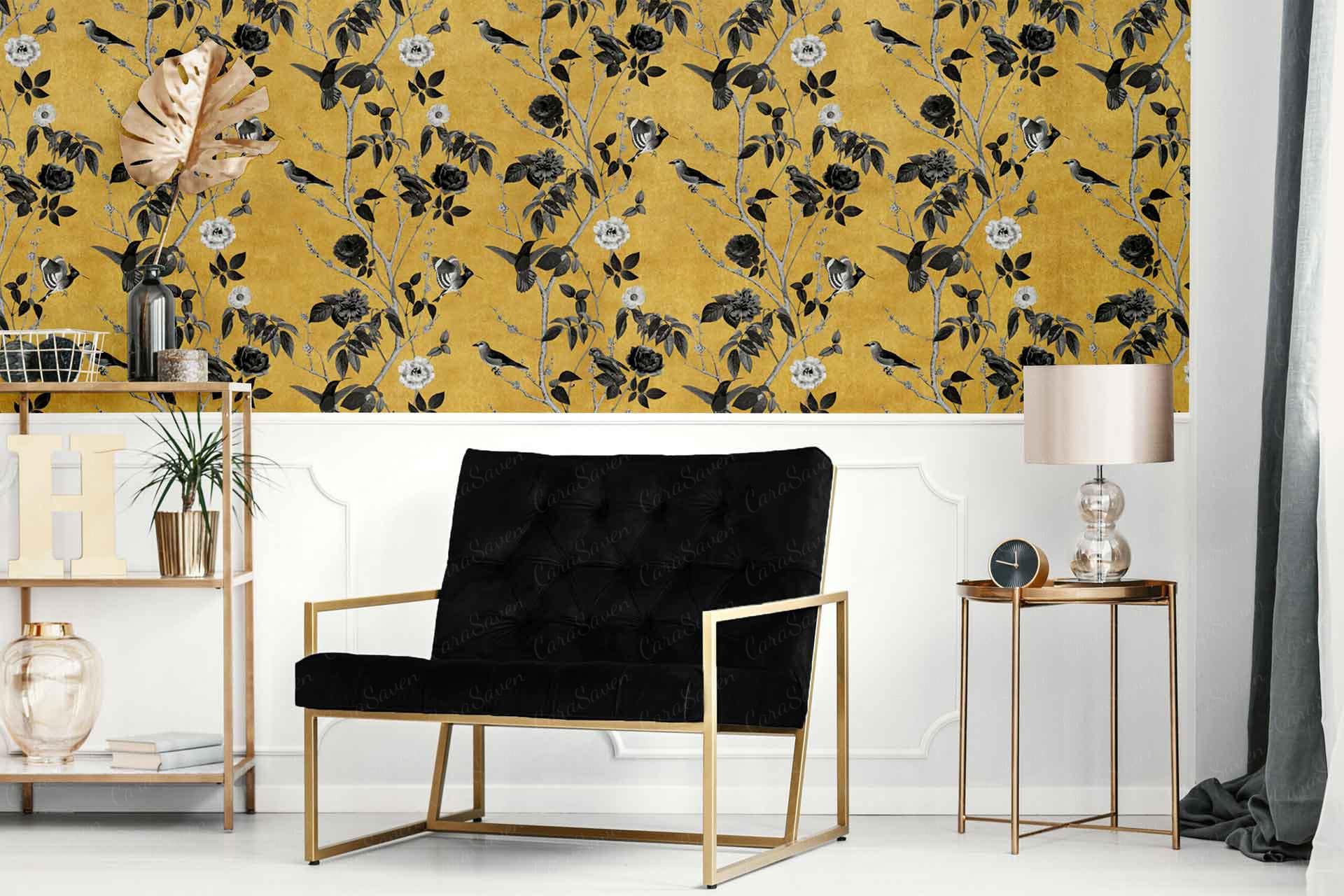 Bold yellow and black floral wallpaper, embodying the "Power to the People" spirit