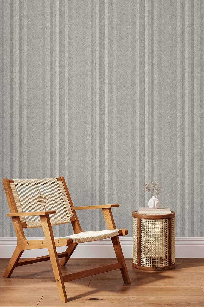 The wallpaper is a light gray color with a subtle textured pattern, creating a soft and neutral backdrop.