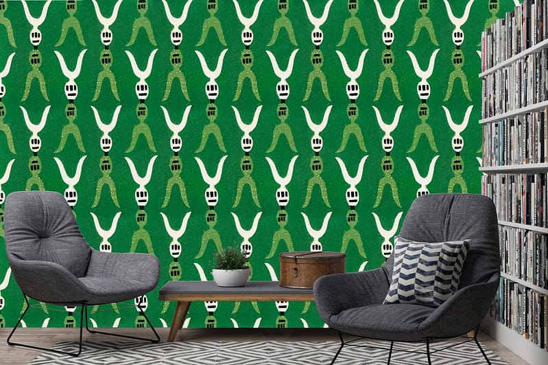 Vibrant green and white abstract wallpaper, featuring subtle Ukiyo influences. Elements include fluid lines and organic shapes, evoking traditional Japanese art with a modern twist. Ideal for search terms: vibrant green wallpaper, white abstract design, Ukiyo-e inspired pattern.